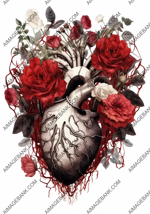 Quality Details: Gothic Floral Anatomical Heart in Clipart