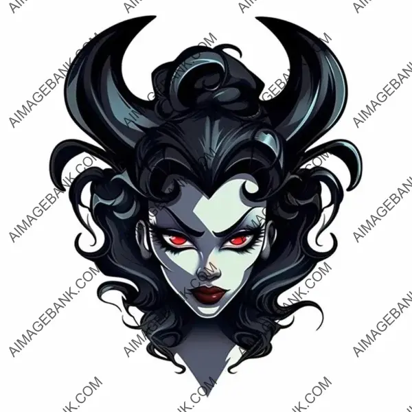 Artistic Sticker in Black Vector: Evil Disney Demon Princess