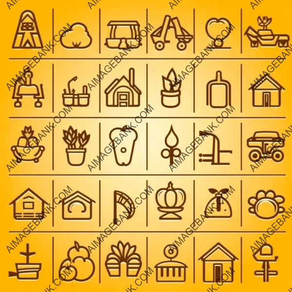 Simple and Minimalist Farm-Themed Icons Featuring Crops and Vegetables