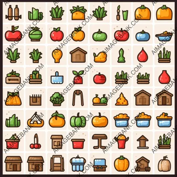 Clean and Straightforward Icons Depicting Crops and Vegetables in a Farm Theme