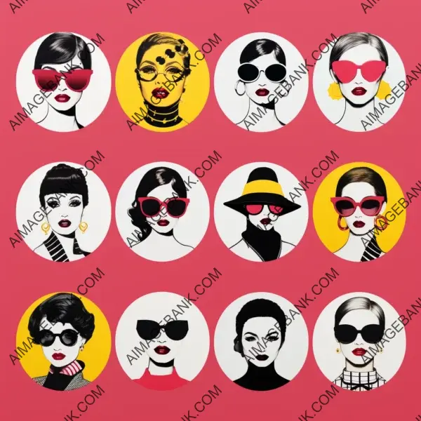 Adorable Pop Art-Style Grid Featuring 12 Cute Stickers with YSL Logo