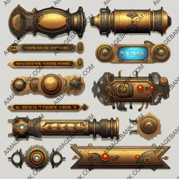 White Background Steampunk UI Elements: Fuel Your Creative Designs