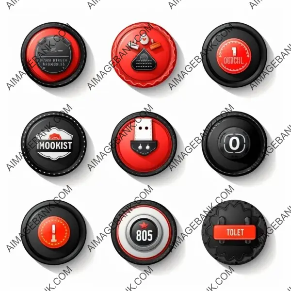 Red round badges with two-tone frame