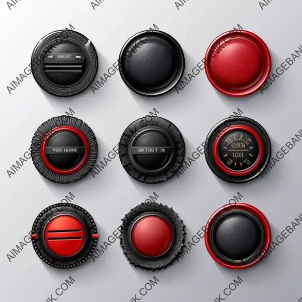 Two-tone round badges with black and red colors