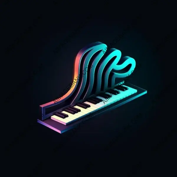 Logo design with futuristic elements and piano keys