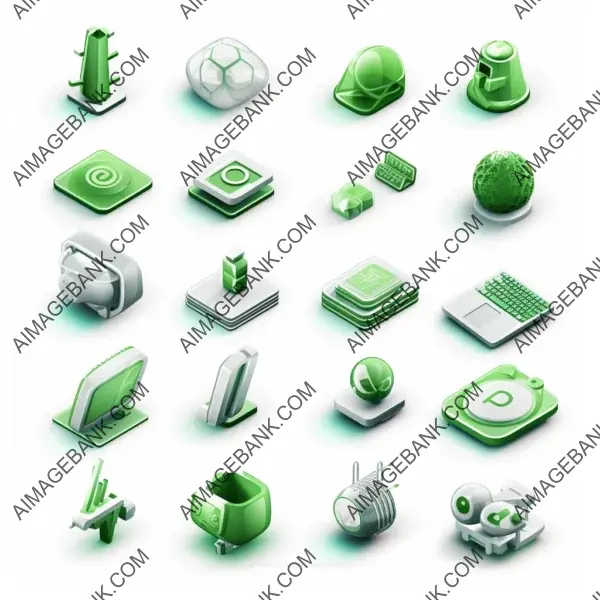 Clean and modern 3D technology icons in white and green