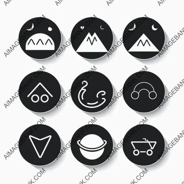 Heart and mountain themed circular icons