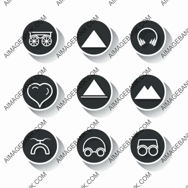 Circular icons featuring hearts and mountains