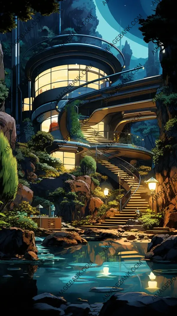 Captivating Digital Art: Subterranean Lake Mansion