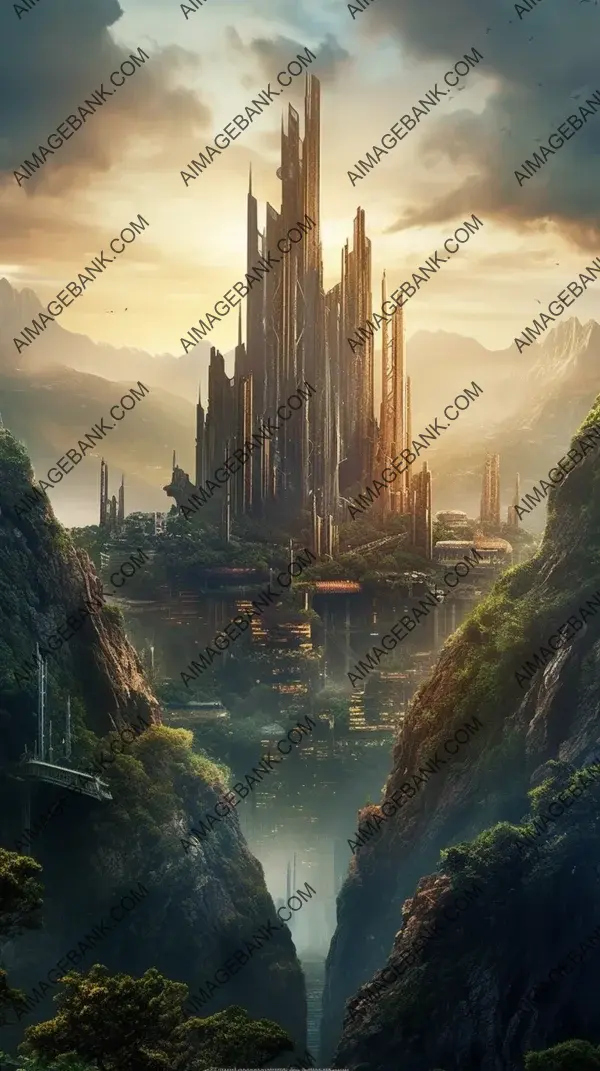 Urban Fantasy: Cinematic City with Towers Rising Out in Dreamlike Fashion