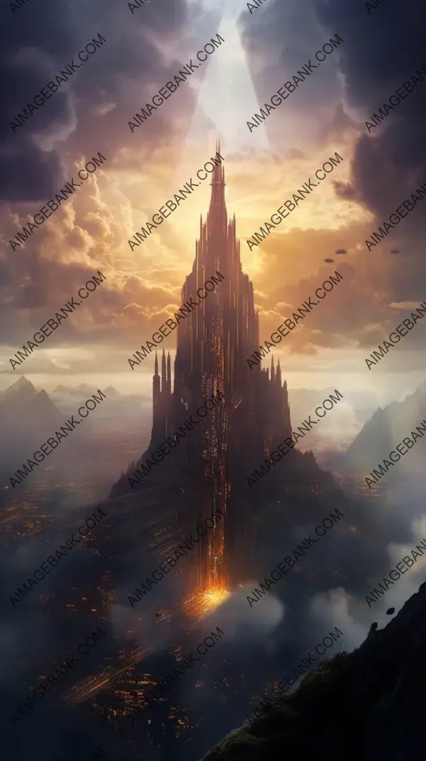 Towering Dreams: Cinematic City with Fantasy Elements Rising Out