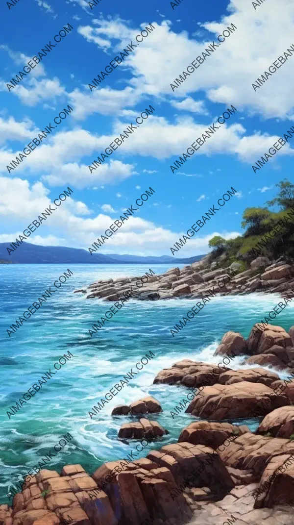 Seaside Serenity: Painting of a Rocky Shore