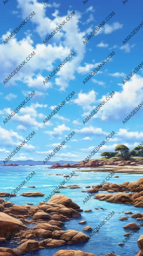 Coastal Reflections: Painting of a Rocky Shore