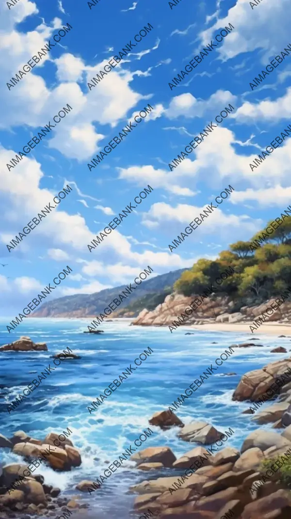 Seascape Symphony: Painting of a Rocky Shore