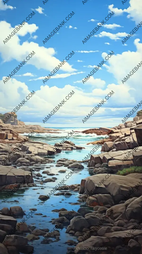 Coastal Calmness: Painting of a Rocky Shore