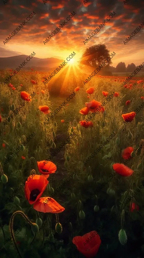 Ambient glow: sunrise casts enchantment over poppy-filled field