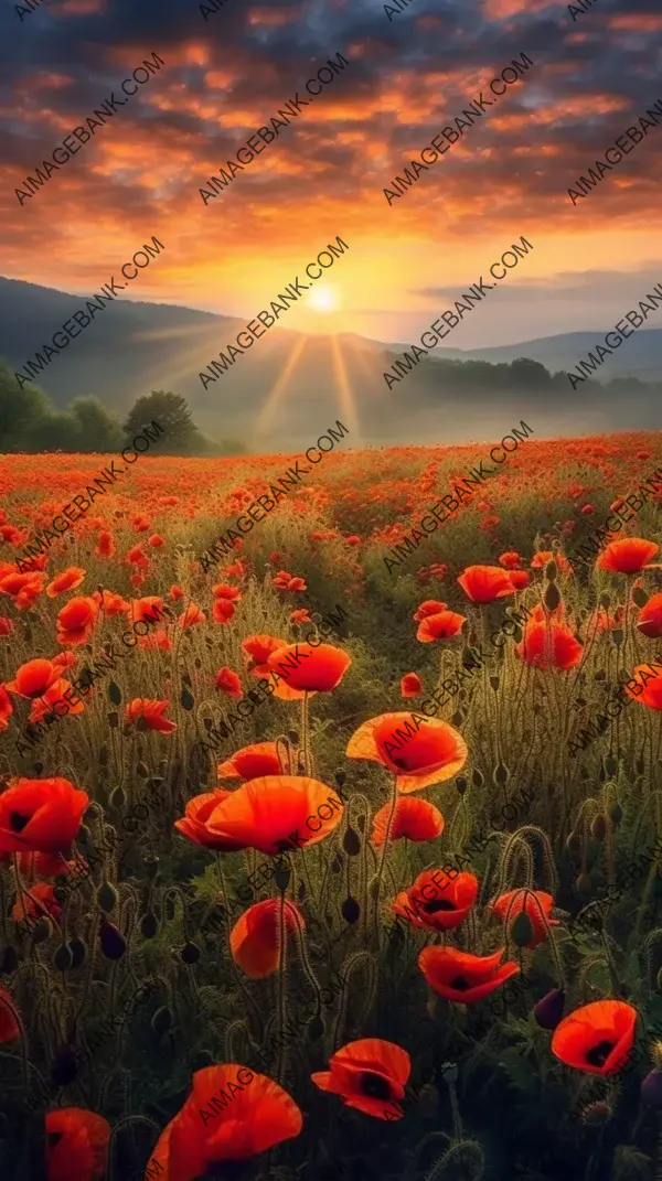 Nature&#8217;s masterpiece: poppy-filled field bathed in sunrise&#8217;s ambient glow