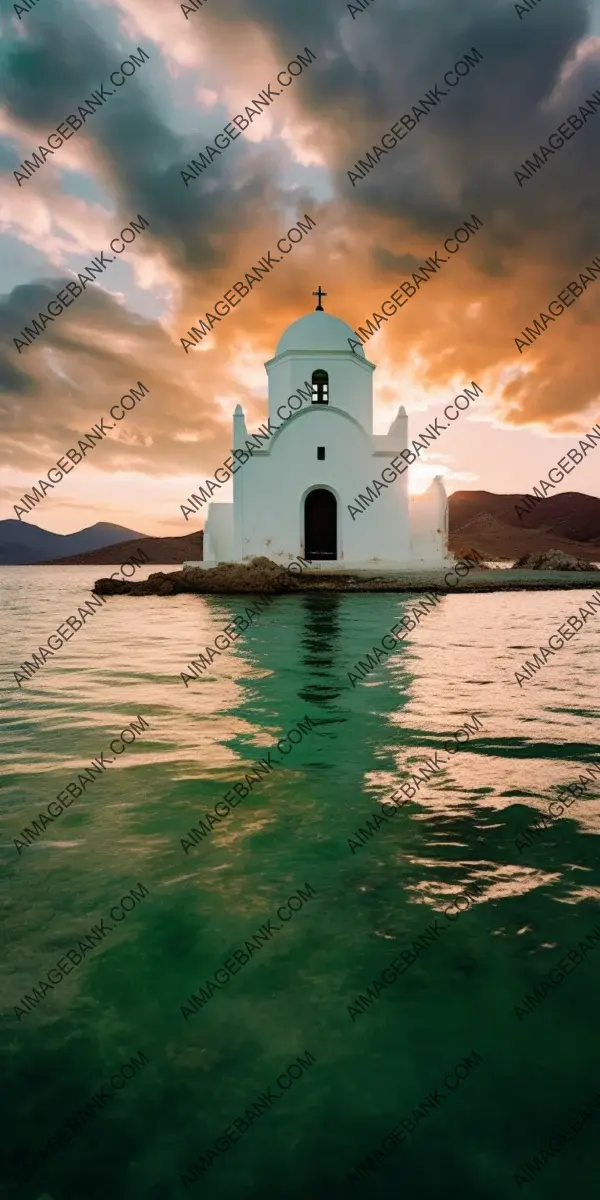 Mystical Isolation: Dark Sunset over Greek White Orthodox Church