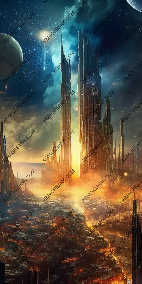 Captivating Futurism: City Blowing Away in Deep Space Cosmos