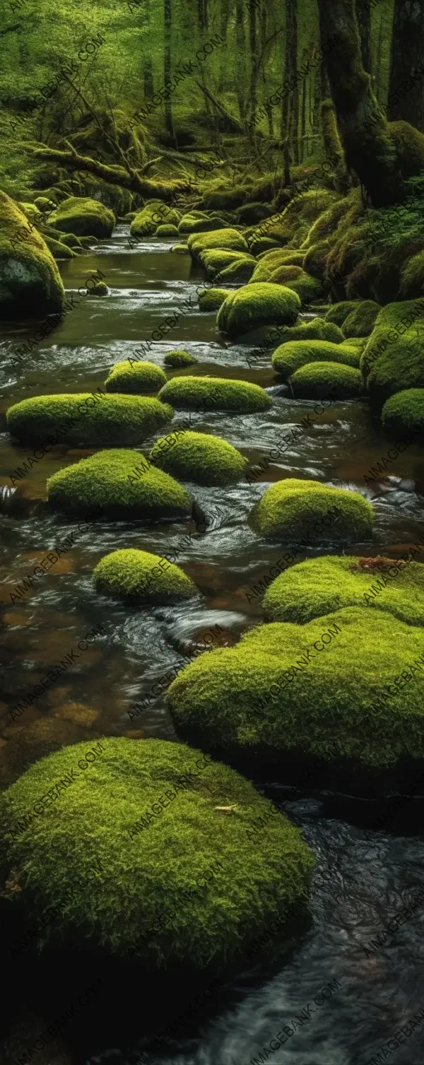 Serenity of the river: Moss-covered stones amidst a rushing current