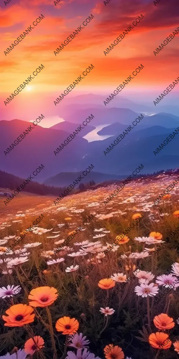 Radiant dawn: An orange-toned sunrise illuminating a breathtaking mountain landscape