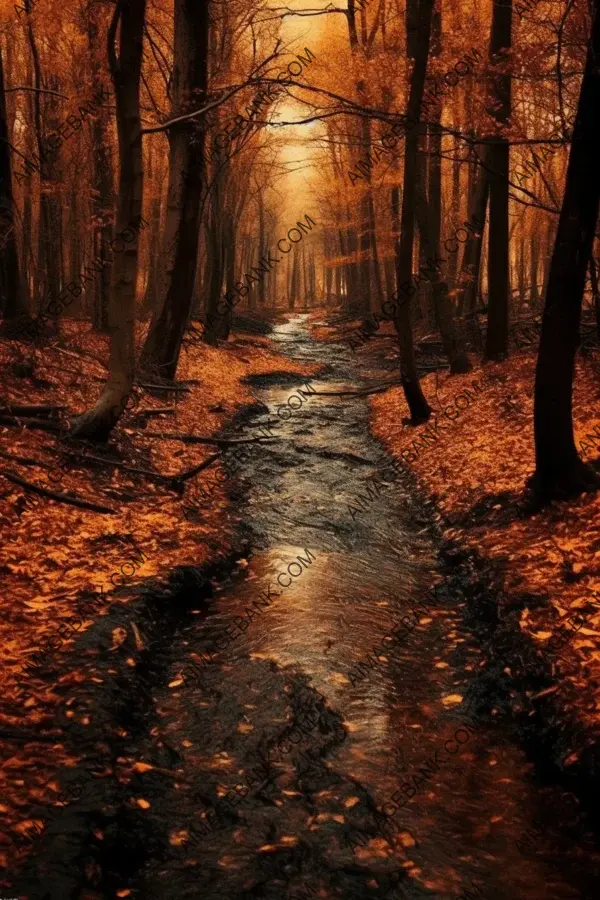 Tranquil Forest Stream Surrounded by Vibrant Autumn Leaves