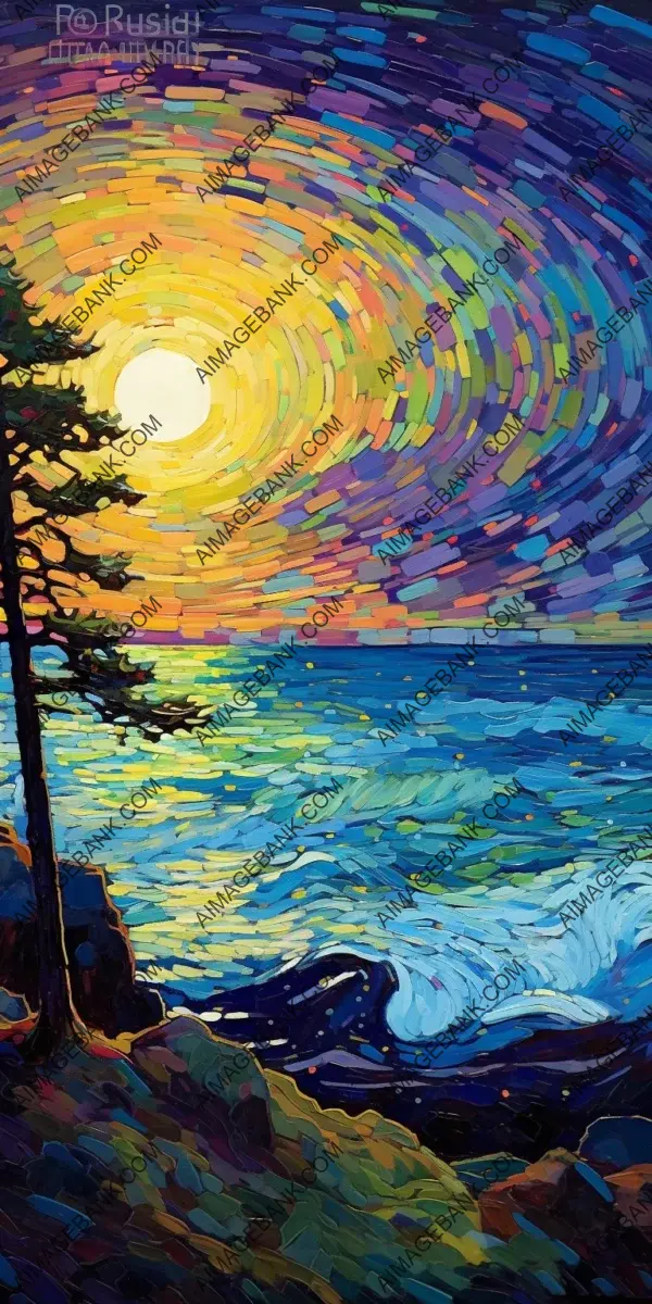 Enchanting vistas: A starry night sky embracing sea shores and plains, evoking the artistic spirit of Erin Hanson