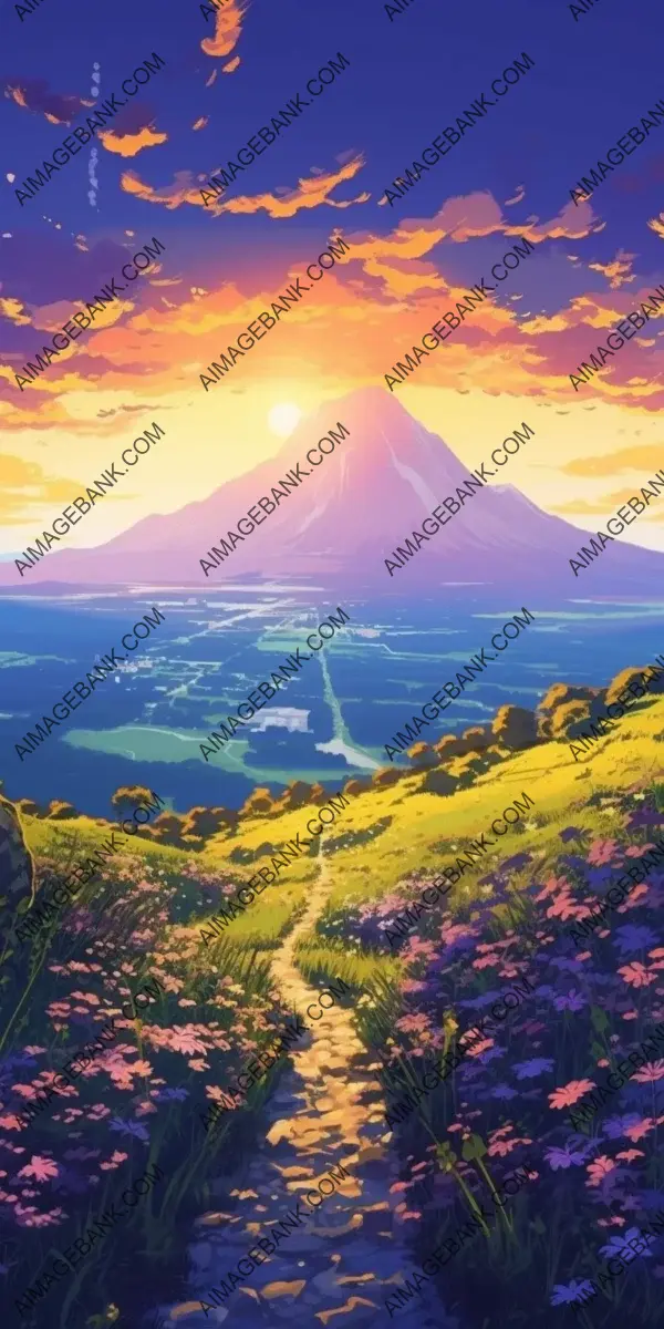 Breathtaking Violet Sunset: A Beautiful Vast Mountain Landscape