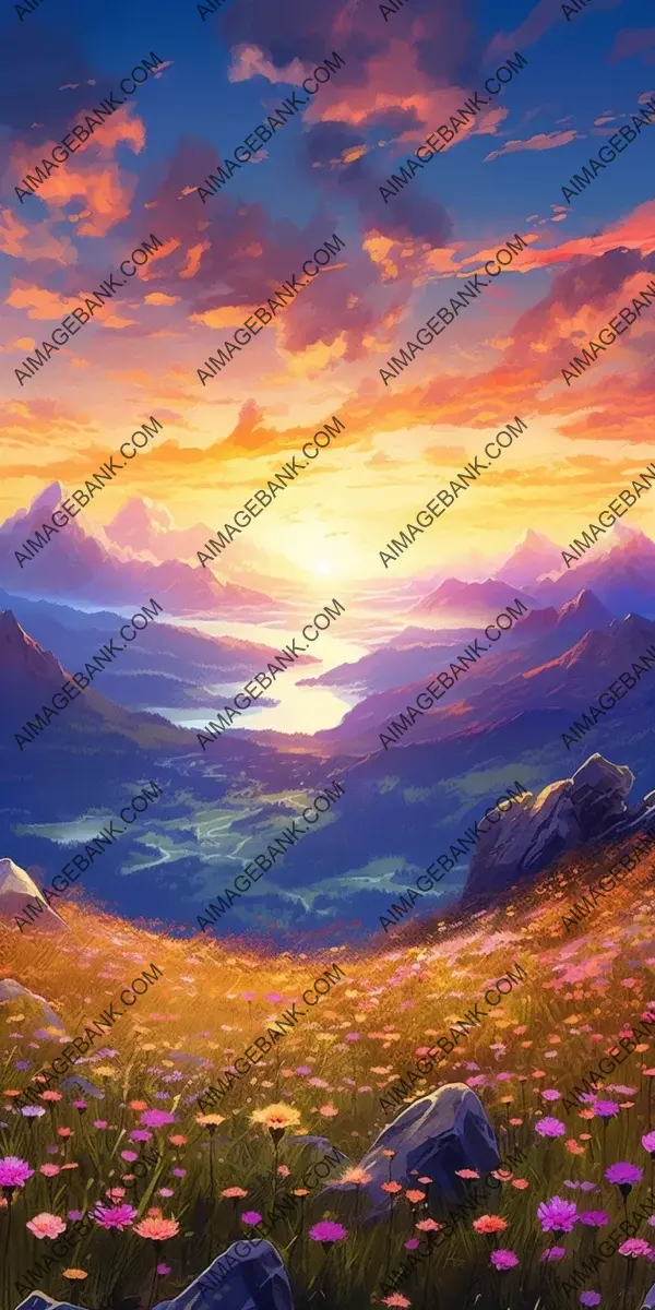 Enchanting Vast Mountain Landscape: A Captivating Violet Sunset