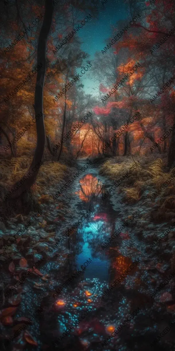 Colorful Autumn Night: A Breathtaking Landscape of a Forest Swamp