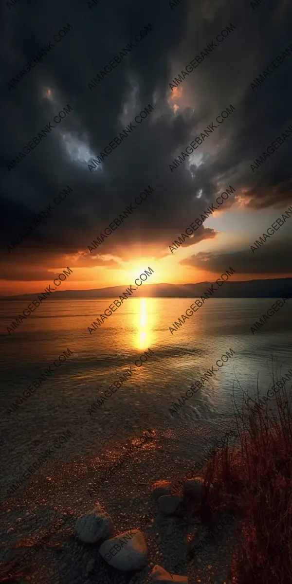 Scenic Cloudy Sunset: A Beautiful Night View over the Sea Shore