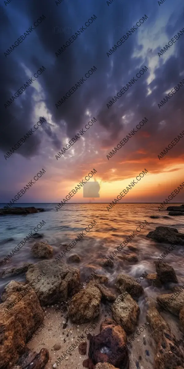 Stunning Cloudy Sunset: A Beautiful Night Scene along the Sea Shore