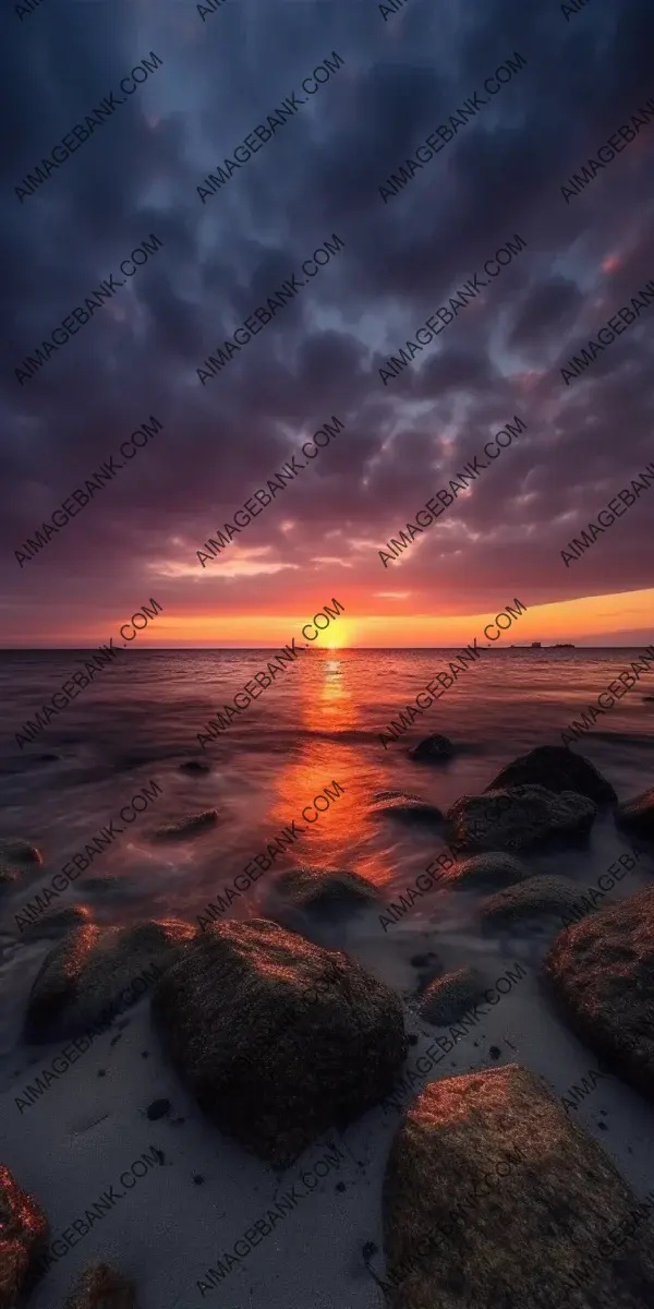 Cloudy Sunset over the Sea Shore: A Captivating Nighttime View