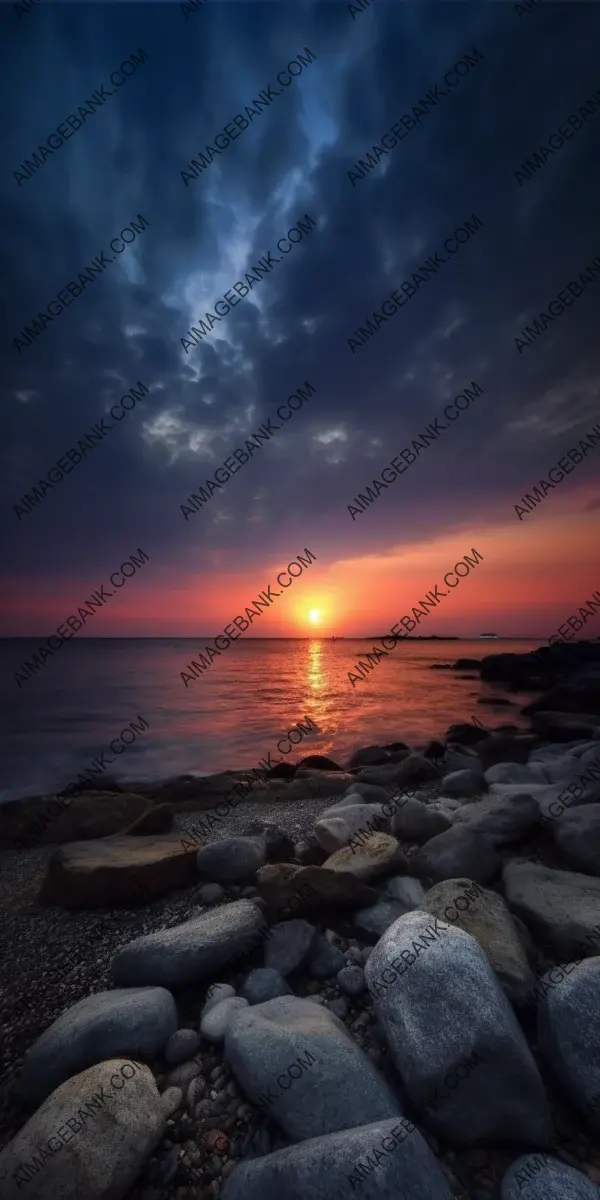 Scenic Cloudy Sunset: A Captivating Night View over the Sea Shore