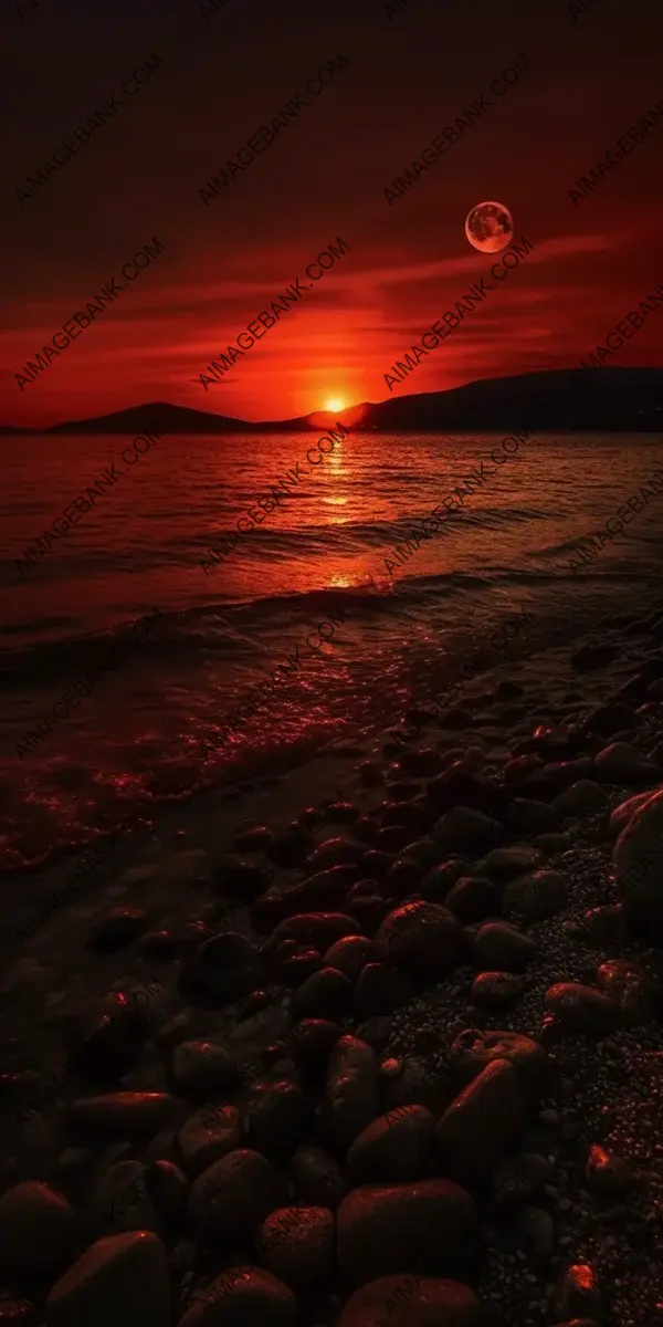 Dark Red Sunset: A Beautiful Night View over the Sea Shore