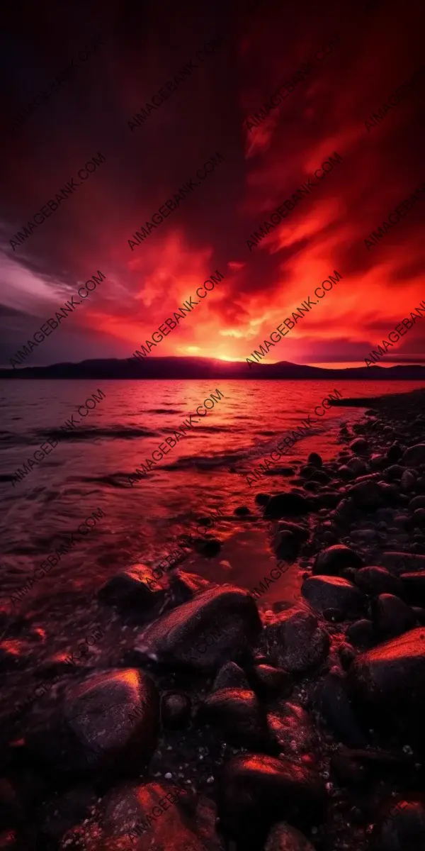 Breathtaking Dark Red Sunset: A Beautiful Night Scene along the Sea Shore