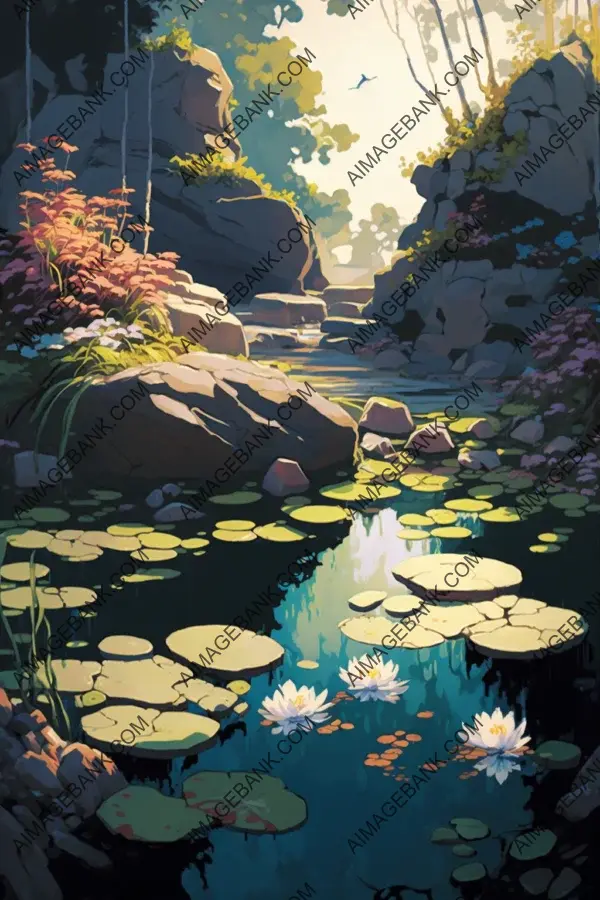 Delicate beauty of water lilies, orchids, and lotus flowers in a Japanese garden