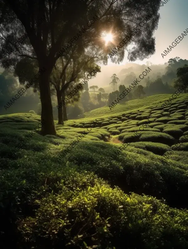 Sunny and super atmosphere of tea plantations in a landscape