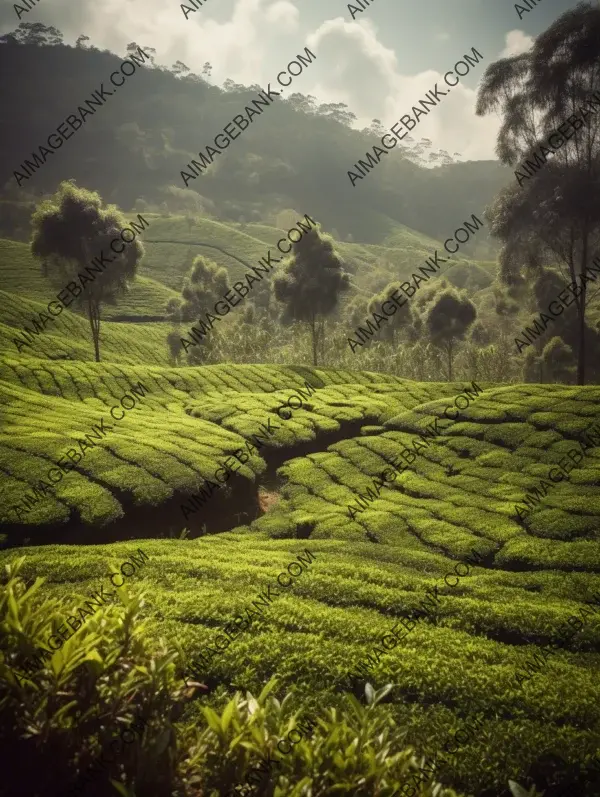 Scenic landscape featuring tea plantations under the sunny sky