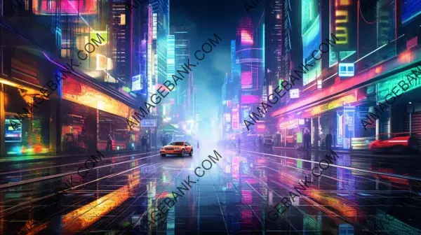 Captivating Urban Futurism: Cityscape Awash in Neon Glow