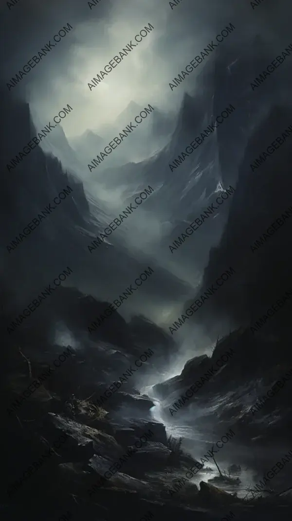 A Glimpse of Night: Mountain Landscape Captured in Oil Paint