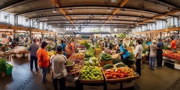 A Glimpse of Farm Life: Captivating Panoramic Shot of Bustling Farmers