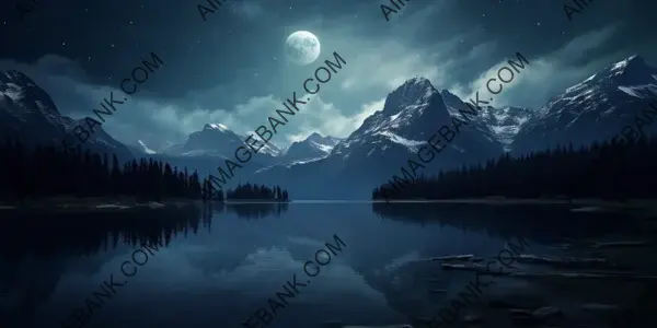 Towering Reflections: Captivating Moonlit Lake with Mountains