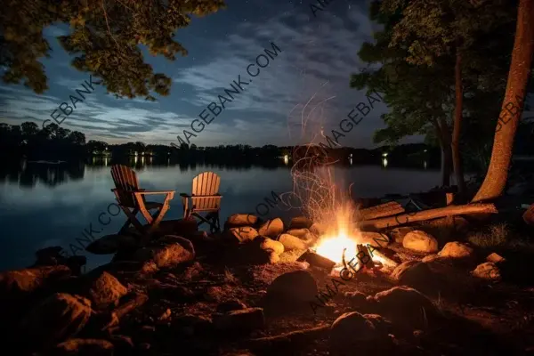 Starlit Campfire: Captivating Lakeside Tranquility Beneath the Stars