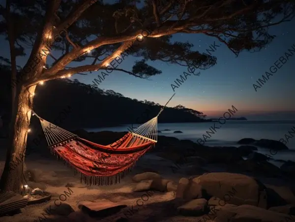 Hammock Serenity: A Captivating Seaside Scene Beneath the Starry Night