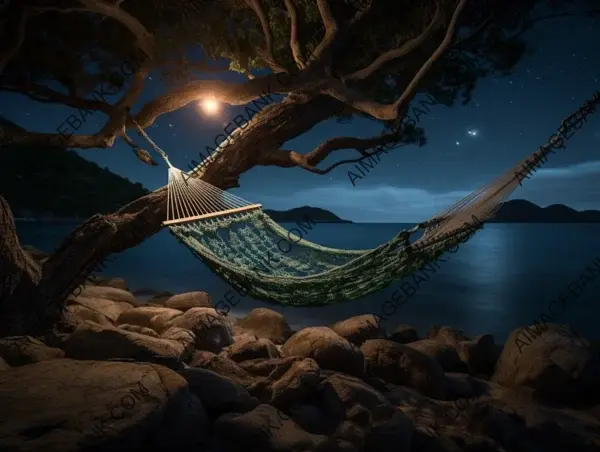 Coastal Reverie: Captivating Seaside Hammock Scene Beneath Starlit Skies