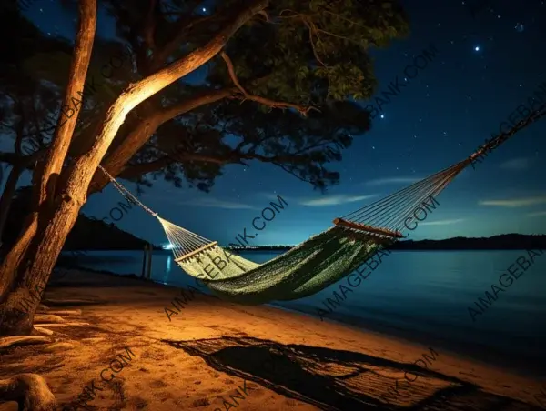 Seaside Tranquility: A Captivating Hammock Scene Beneath the Starry Sky