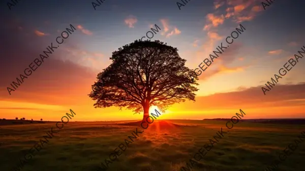 Vibrant Backlight: Lone Tree Silhouette against a Colorful Sky