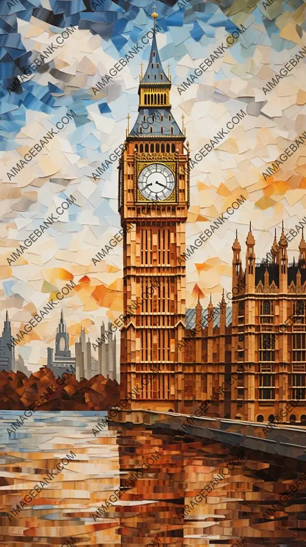 Charismatic Mosaic: Big Ben in Painterly Wood Veneer