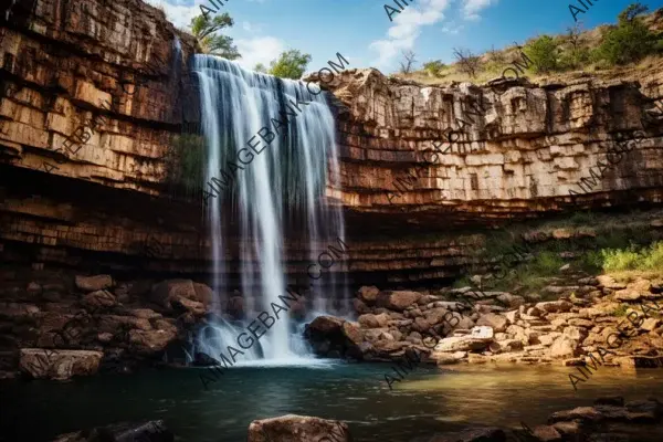 Awe-Inspiring Cascades: Dramatic Low-Angle Waterfall Shot